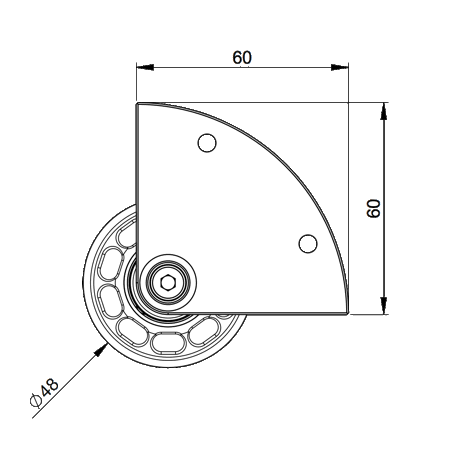 Eckeinbaurolle mit 48mm Rad Masse 2